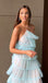 Halter Neck Tiered Tulle Long Prom Dresses, Sling Mesh Bridesmaid Dress
