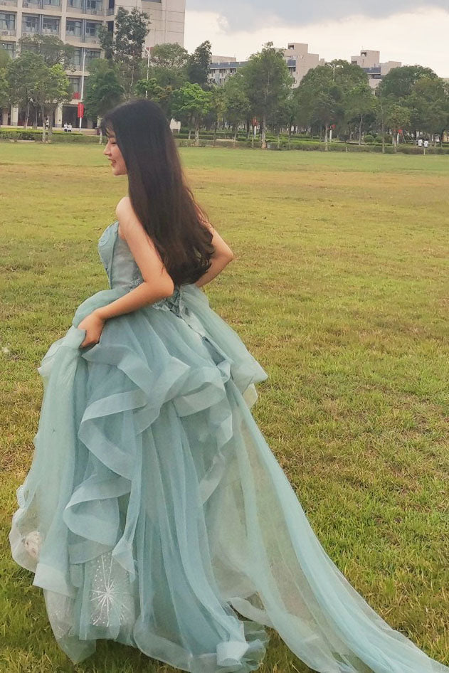 Chic Princess Layered Tulle Lace Prom Dress, Long Formal Evening Dress