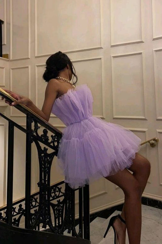 Cute Lavender Strapless Tulle Homecoming Dresses, Cocktail Party Dress DressTok.co.uk Cute Lavender Strapless Tulle Homecoming Dresses, Cocktail Party Dress DressTok.co.uk