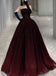 Strapless Burgundy A Line Princess Tulle Long Prom Dresses With Sequin