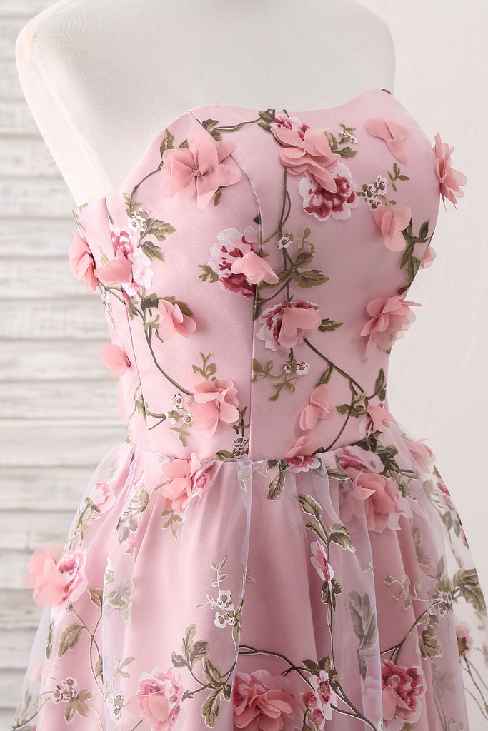 A-Line/Princess Pink Sweetheart Long Prom/Evening Dress With 3D Applique