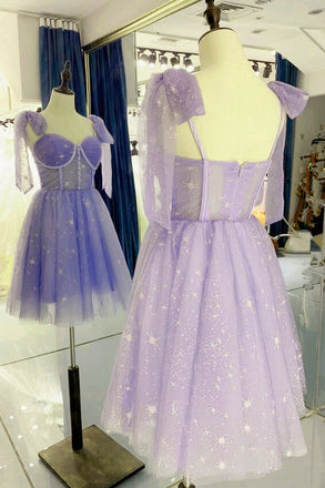 A-Line/Princess Lavender Sleeveless Short/Mini Tulle Straps Homecoming Dress