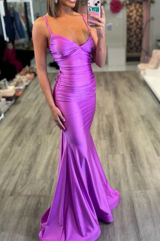 Trumpet Mermaid Spaghetti Straps Prom Dress, Purple Long Evening Dress