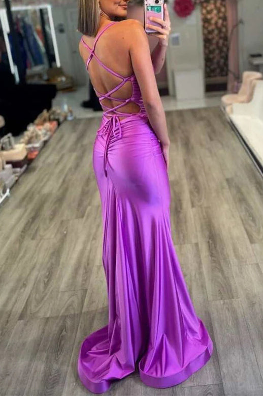 Trumpet Mermaid Spaghetti Straps Prom Dress, Purple Long Evening Dress
