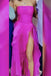 Strapless Hot Pink Organza Layers Long Evening Dress With Split