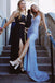 Sparkly Blue V Neck Long Prom Dress With Split, Mermaid Formal Dress