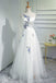 A-Line Tulle Applique Sheer Neck Prom Dress, White Tulle Formal Dress