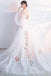 A-Line White Tulle Puffy Sleeves Prom Dress V Neck Evening Dress With Embroidery