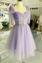 A-Line/Princess Lavender Sleeveless Short/Mini Tulle Straps Homecoming Dress
