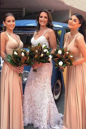 Simple Long Bridesmaid Dresses A-line Wedding Guest Dress With Split