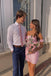 Simple Pink Off the shoulder Short Sleeves Short Party Dresses