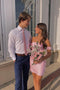 Simple Pink Off the shoulder Short Sleeves Short Party Dresses