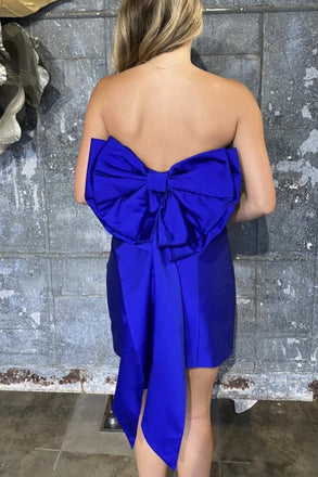 Strapless Royal Blue Satin Short Homecoming Dresses With Bodycon
