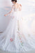 A-Line White Tulle Puffy Sleeves Prom Dress V Neck Evening Dress With Embroidery