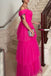 Off the Shoulder Pink A Line Short Sleeves Long Prom Dress With Ruffles