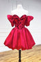 A-Line/Princess Burgundy Short/Mini V Neck Backless Satin Homecoming Dresse