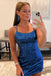 Spaghetti Straps Blue Short Mini Homecoming Dresses With Sequins