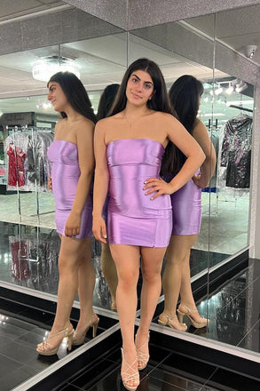 Unique Strapless Lavender Short Mini Homecoming Dress