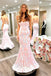 Sexy Blush Pink Mermaid Satin Long Prom Evening Dress With Sequins