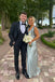 V-neck Silver Satin Long Bridesmaid Dresses with Bowtie