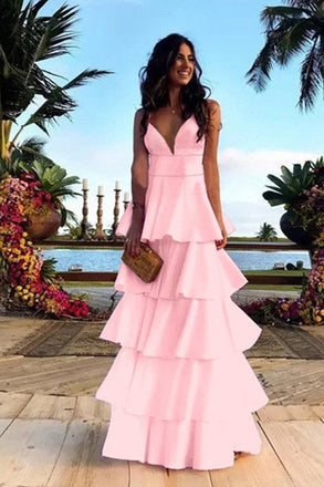 Spaghetti Straps Royal Blue High Waist Satin Long Party Dress With Tiered