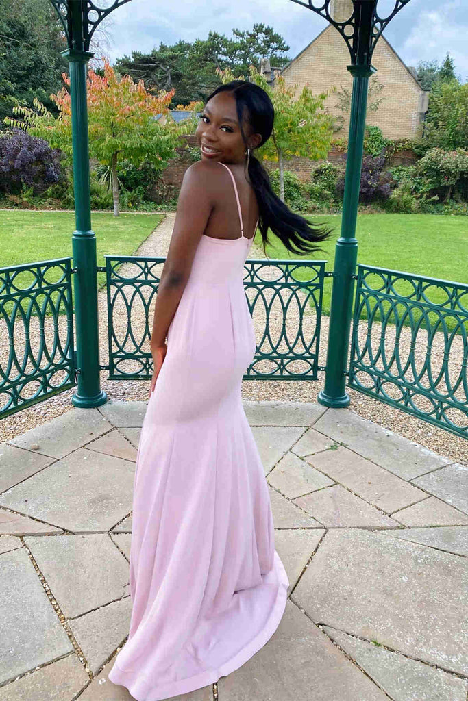 Spaghetti Straps Pink Sleeveless Mermaid Long Bridesmaid Dress