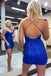 Mermaid Royal Blue V-neck Bodycon Short Homecoming Dress with Sequins