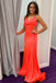 Straps Orange Criss Cross Coral Lace Long Prom Dress, Mermaid Party Gown