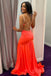 Straps Orange Criss Cross Coral Lace Long Prom Dress, Mermaid Party Gown