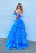 Strapless Blue Long Prom Dress With Layered High Low, A Line Evening Dress
