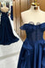 Strapless Navy Blue A Line Long Prom Dress With Ruffles, Sweetheart Formal Dress