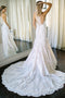 Mermaid Ivory Round Neck Wedding Dress With Lace, Trumpet Appliques Wedding Dress