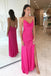 Simple Straps Hot Pink Cowl Neck Long Prom Dress Evening Dress With Split