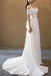 Off the Shoulder Ivory Slit A Line Long Wedding Dress With Bowknot