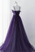 Spaghetti Straps Purple Tulle A Line Long Prom Dress With Beaded