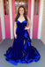 Asymmetrical Royal Blue Sleeveless Velvet Long Prom Dress With Split