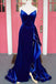 Asymmetrical Royal Blue Sleeveless Velvet Long Prom Dress With Split