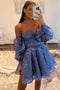 Sweetheart Blue A Line Detachable Sleeves Homecoming Dress With Sequin Embroidered