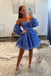 Sweetheart Blue A Line Detachable Sleeves Homecoming Dress With Sequin Embroidered
