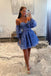 Sweetheart Blue A Line Detachable Sleeves Homecoming Dress With Sequin Embroidered