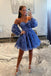 Sweetheart Blue A Line Detachable Sleeves Homecoming Dress With Sequin Embroidered
