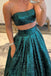 Strapless Emerald Green Two Piece Sleeveless Party Dress With Sequins Pockets