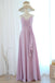 Spaghetti Straps Lilac V Neck Long Bridesmaid Dress