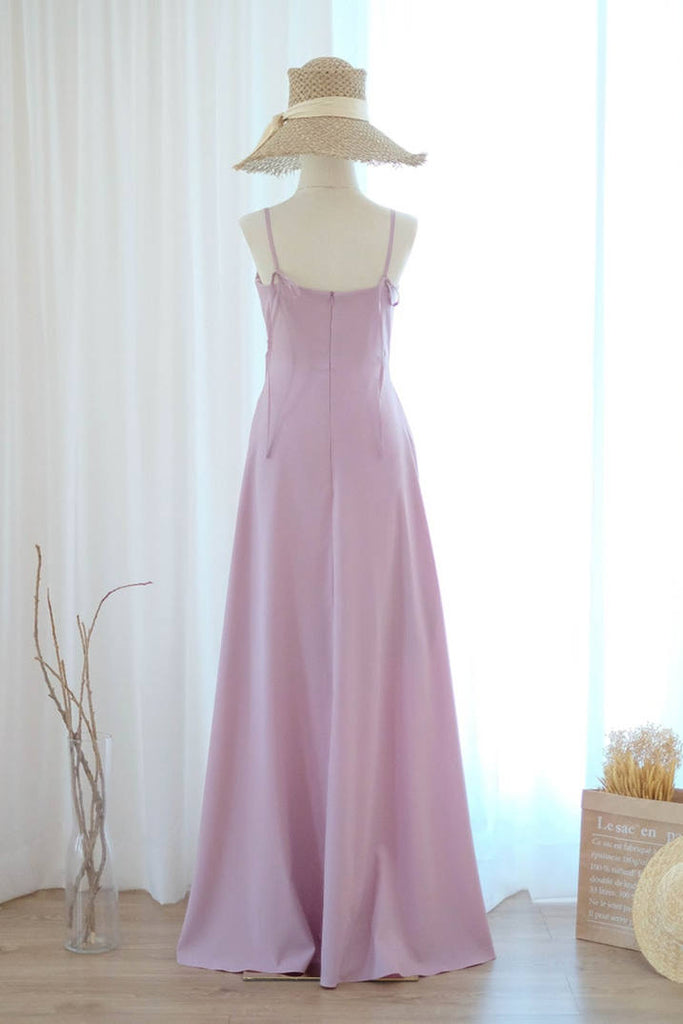 Spaghetti Straps Lilac V Neck Long Bridesmaid Dress