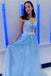 A Line Light Blue Tulle Long Prom Dress With Appliques, Princess Party Dress