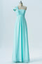 Pretty Mint Blue One Shoulder A Line Long Bridesmaid Dress