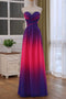 Strapless Fuchsia Pink Ombre A Line Long Prom Evening Dress With Beaded