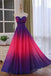 Strapless Fuchsia Pink Ombre A Line Long Prom Evening Dress With Beaded