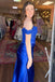 A Line Royal Blue Satin Mermaid Ruffles Long Prom Dress With Applique