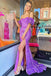 Sparkly Purple Mermaid Long Prom Dress With Slit, Trumpet Formal Gown